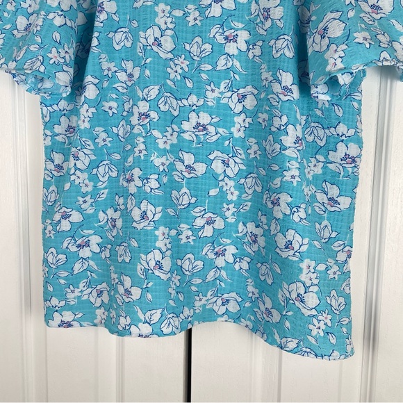 Draper James Blouse Top Women’s M Blue Floral Seersucker Smocked Relaxed Lined - Picture 3 of 15